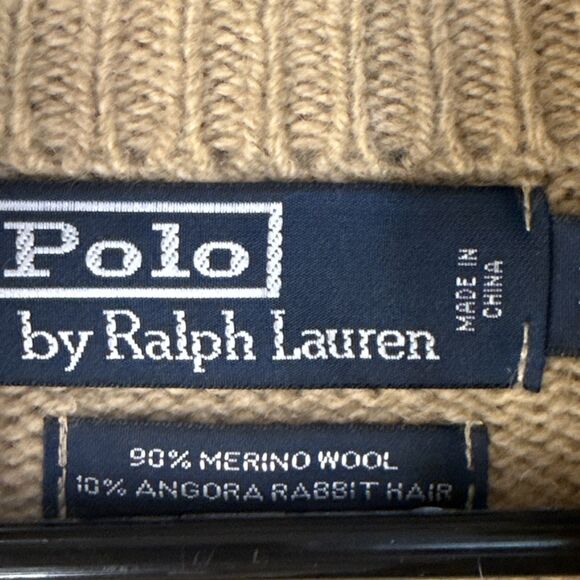 Polo Ralph Lauren 1/4 Zip Sweater XL Tan Light Brown Merino Wool Angora Vintage - Picture 12 of 12